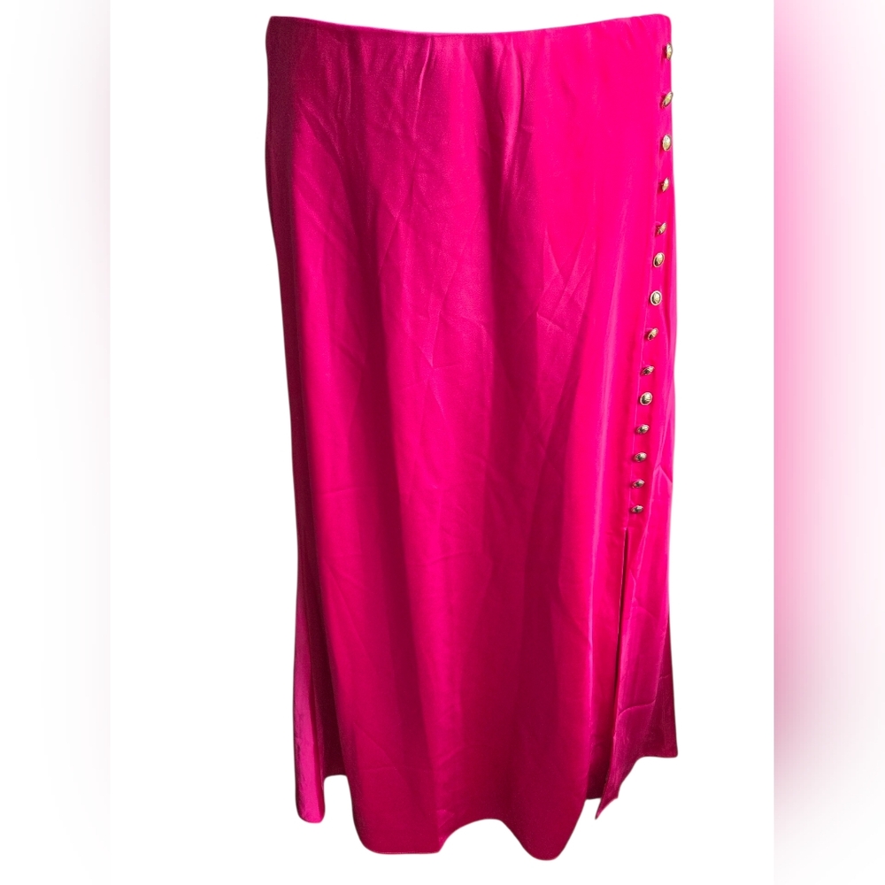 Ann Taylor Hot Pink Button Slit Midi Slip Skirt Size S